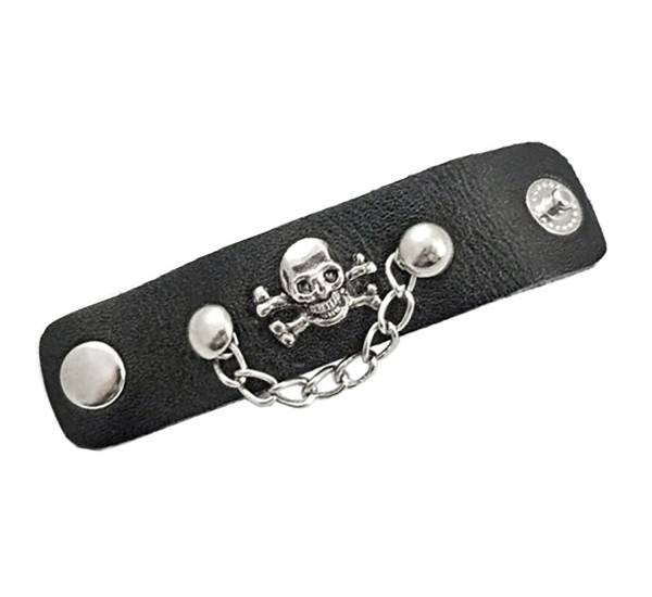 Fingerring schwarz Herren Damen Totenkopf-Ring Leder mit Kette Skull Ring Leather with Chain